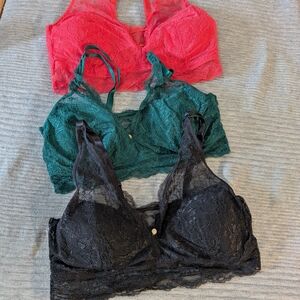 VENUS Lace Bandeau Set - Coral, Teal, Black Size L